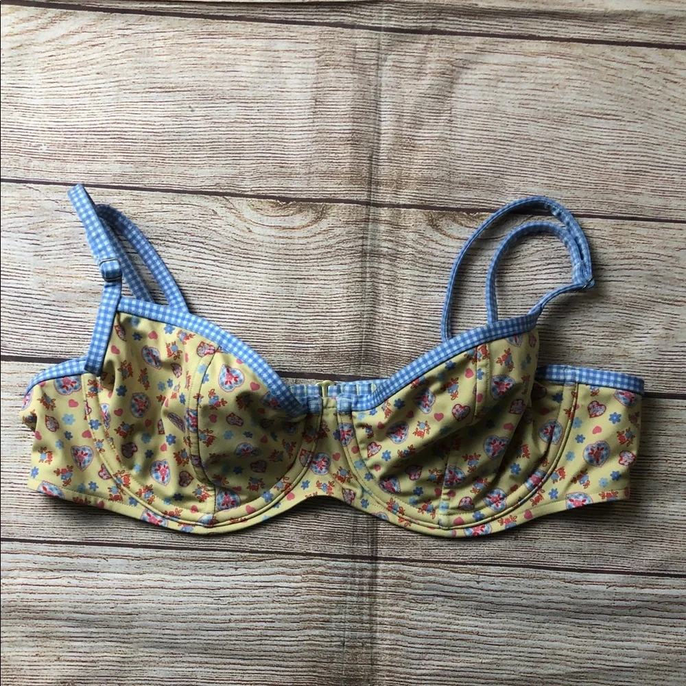 Frankie's Bikinis Yellow and Blue‎ Floral Bikini Top